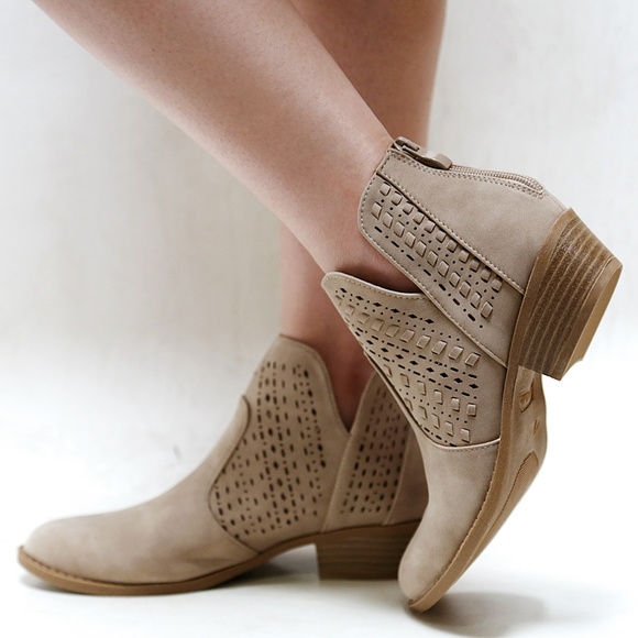 Shoes - New Taupe V Cutout Ankle Booties Western Boots